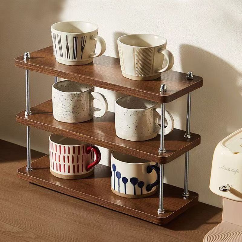 Desktop storage rack, three-layer kitchen coffee rack, desk partition rack, desktop storage, small bookshelf, water cup and tea set rack Specification image