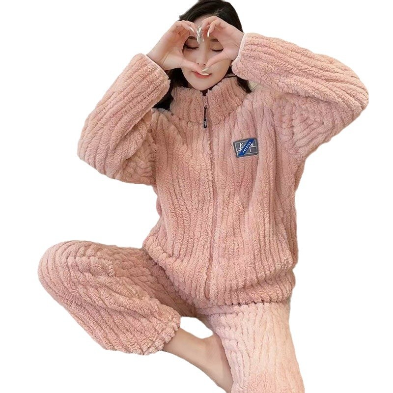Pajama women's winter zippered long-sleeved long pants set for winter women 2024 New flannel winter home wear Item Picture