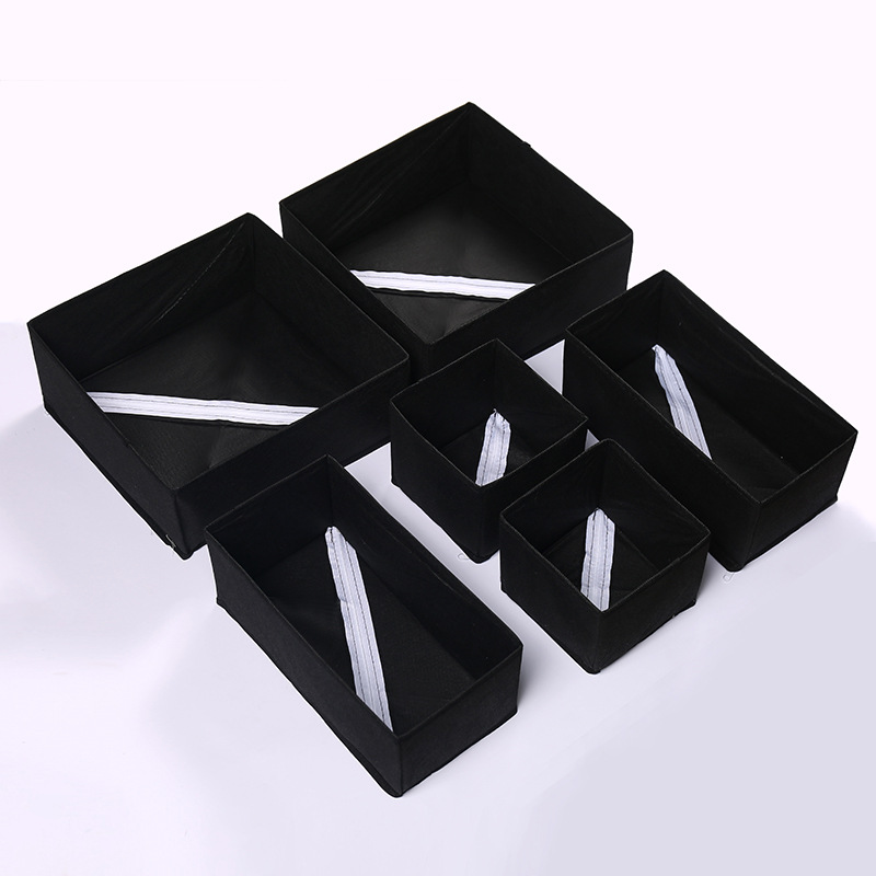 Uncovered Underwear Grid Fabric Desktop Bra, Underwear, Socks Storage Box Drawer Type Organization And Storage Box Six-Piece Set details Picture
