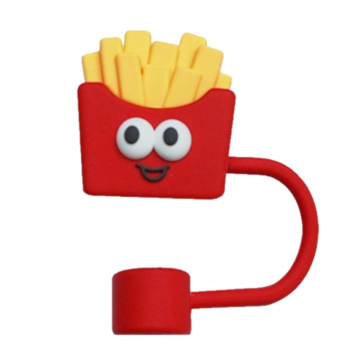 Cartoon soft rubber food series straw cap, large diameter 10mm, cute and novel cola French fries straw stopper straw cover Item Picture