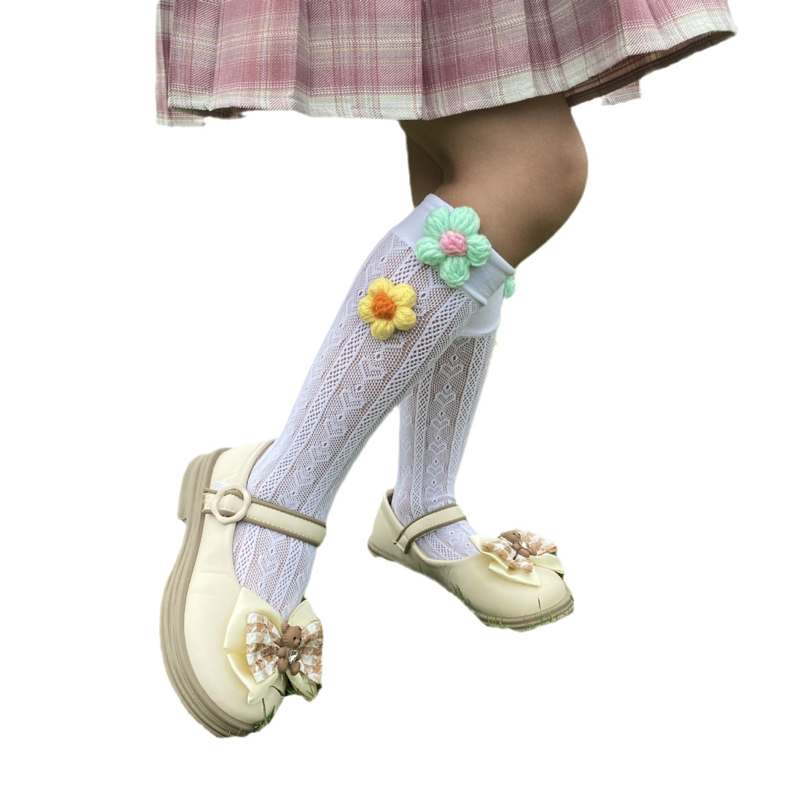 Lolita children's calf socks, girls' lace lace colorful flower short socks, girls' thigh-high socks for spring and summer Item Picture