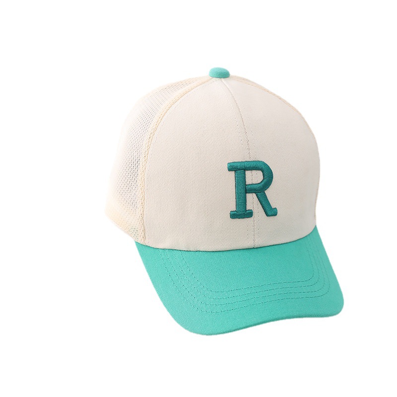 Children's baseball cap, net cap, letter embroidery, European and American casual summer outdoor UV protection, sunshade, face protection, adjustable Item Picture