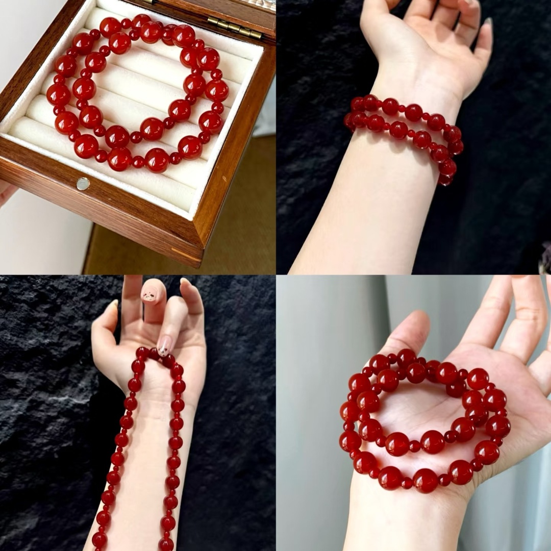 DB Red Bead bracelet, rice beads, wooden beads and other fashionable and simple women's bracelet accessory gift details Picture
