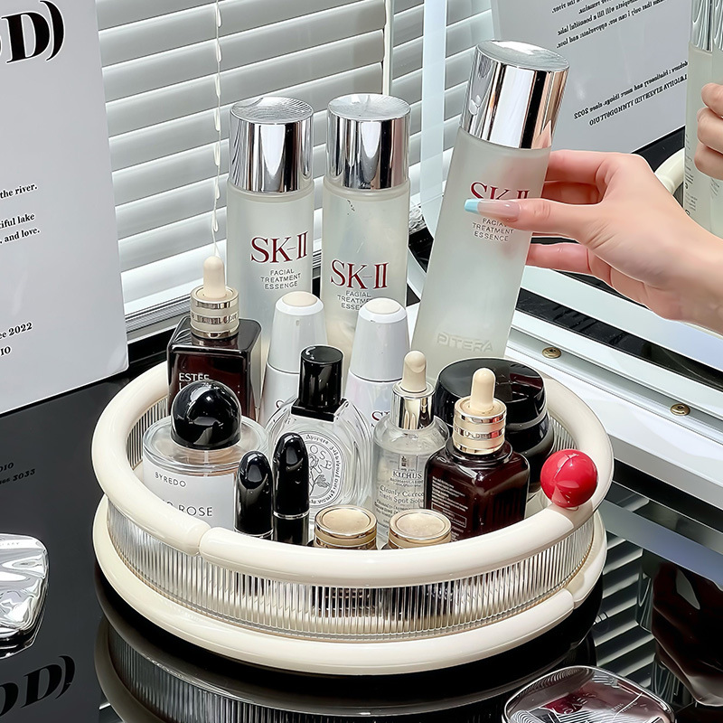 Rotating cosmetics storage box, table skin care product tray, shelf, lipstick, perfume, lotion, dressing table storage plate details Picture