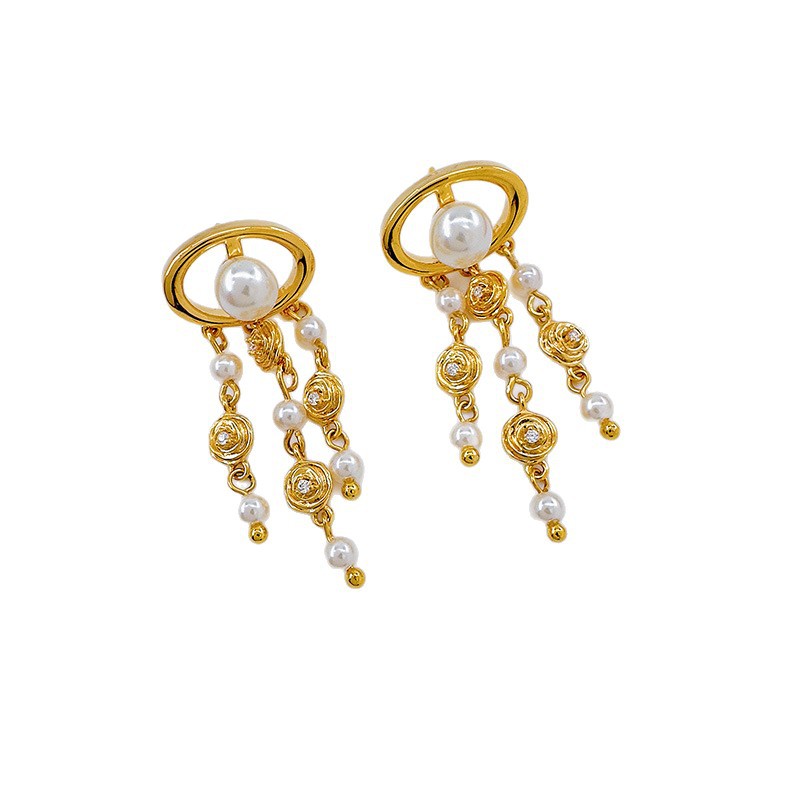 Nuevo estilo moda mujer pendientes calado rosa flor perlas pendientes premium sentido borlas magos luz accesorios de oído de lujo Item Picture