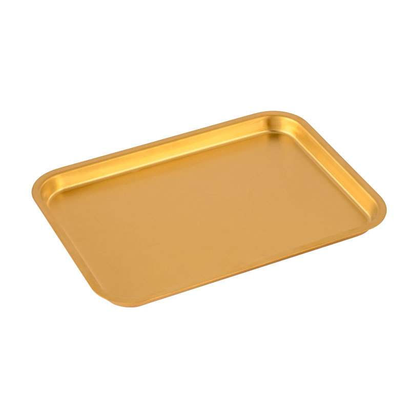 不锈钢韩式烤肉盘加厚长方形托盘浅盘小吃平底盘烧烤甜品蛋糕盘子白底实物图