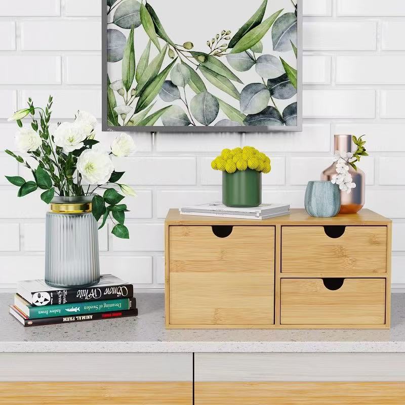 床头柜新款竹木桌面抽屉式收纳盒化妆品梳妆台简约多层书桌收纳柜细节图