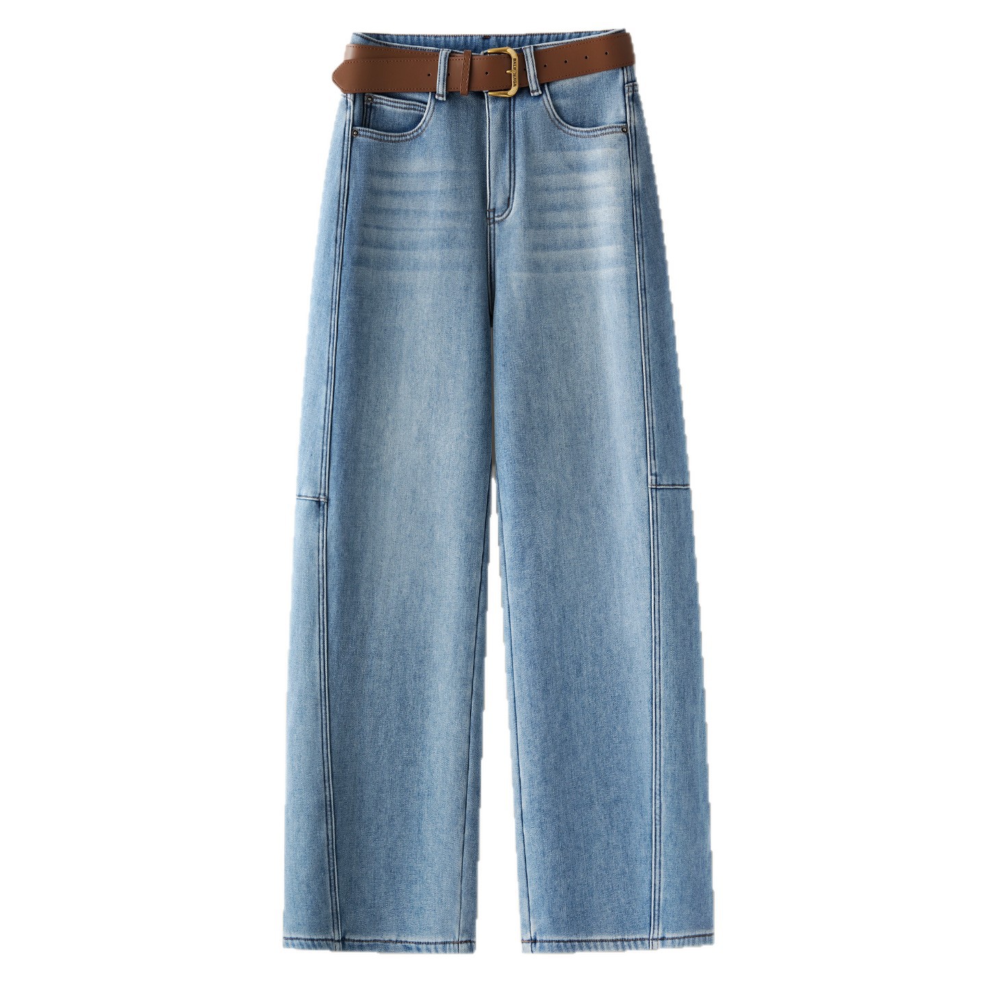 High-end light blue curved-cut jeans for women's autumn and winter 2025, a super popular fleece and thickened retro straight-leg pant Item Picture