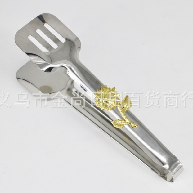 家用向日葵花银色不锈钢食物夹面包夹沙拉夹创意新款烧烤夹牛排夹