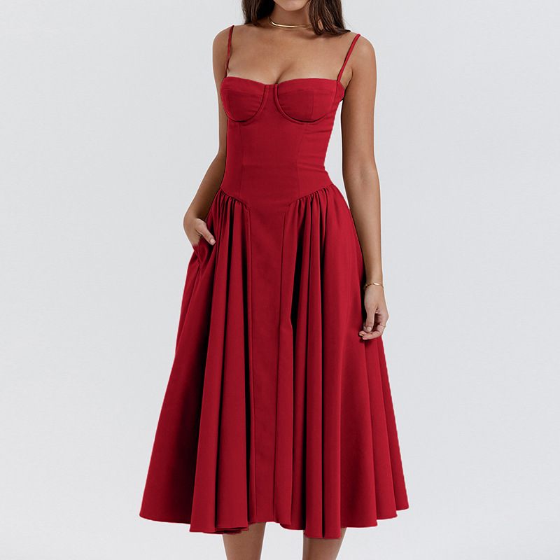 Spring new fashionable, sexy and elegant strapless, fitted and waist-cinching dress for European and American foreign trade women's clothing details Picture