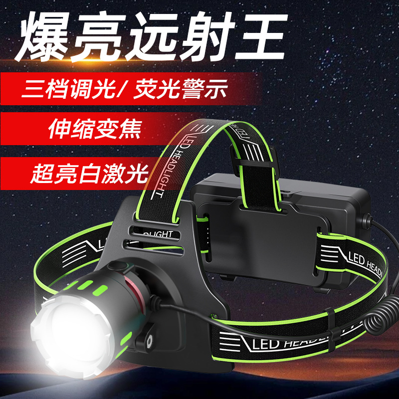 跨境爆亮远射头灯可充电超亮长续航头戴式户外照明夜钓头灯LED
