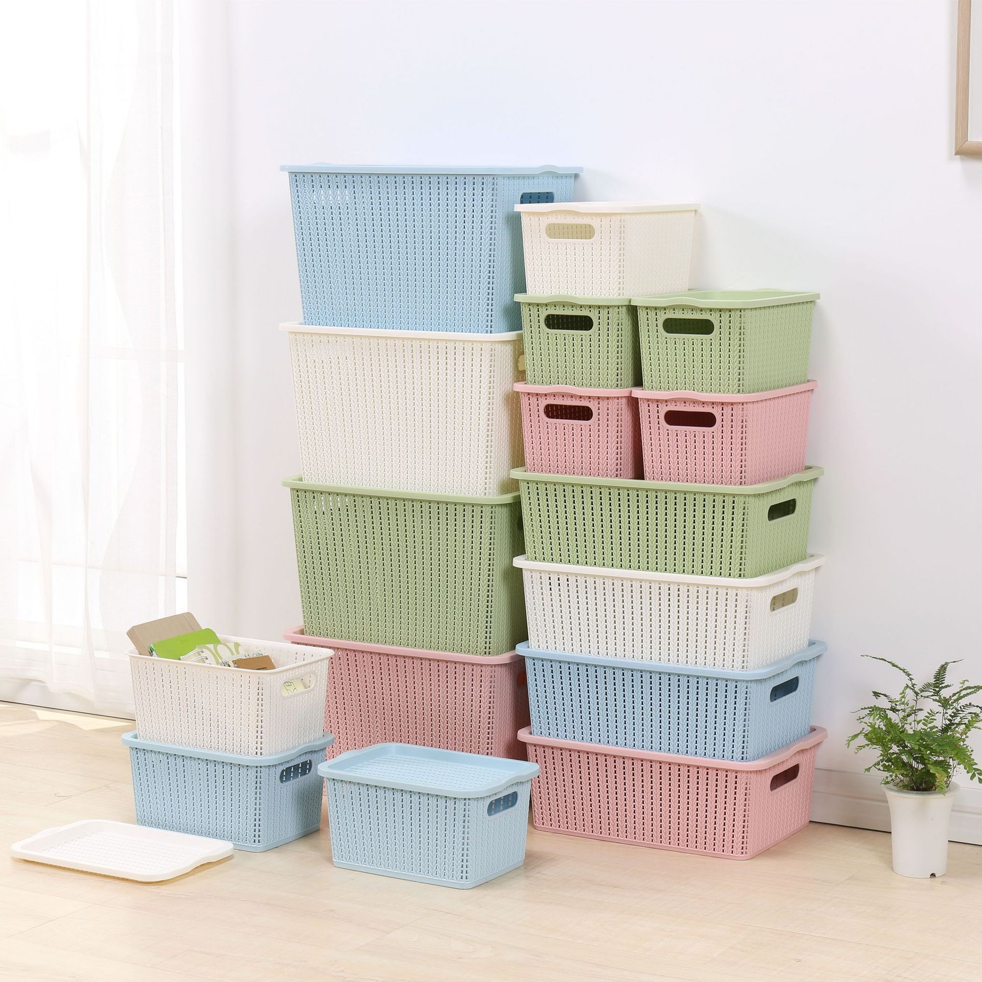 Home imitation rattan woven storage basket, thickened desktop sundries storage box, sundries underwear organization basket, toy storage basket Specification image