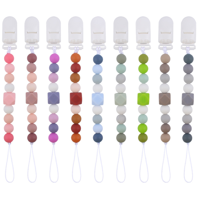 新款 婴儿用品硅胶奶嘴链 安抚宝宝14mm八角硅胶咬咬磨牙防掉链