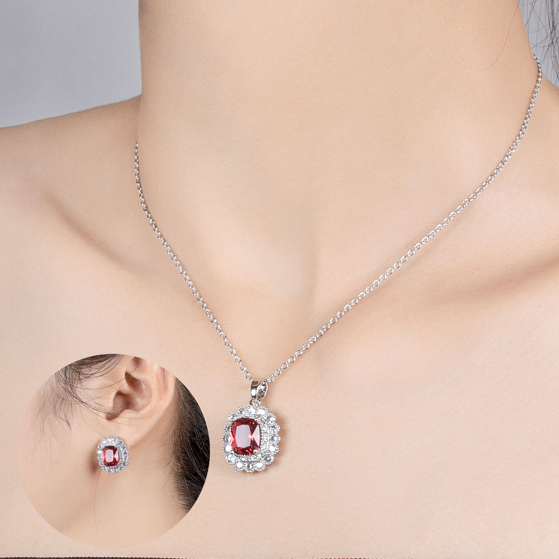 Cross border collar accessorios mujeres sentido alto pendientes collar vestido de banquete conjunto de joyas de boda y novia accesorios LJT89602 joyería conjunto de joyas de moda vestido de banquete accesorios details Picture