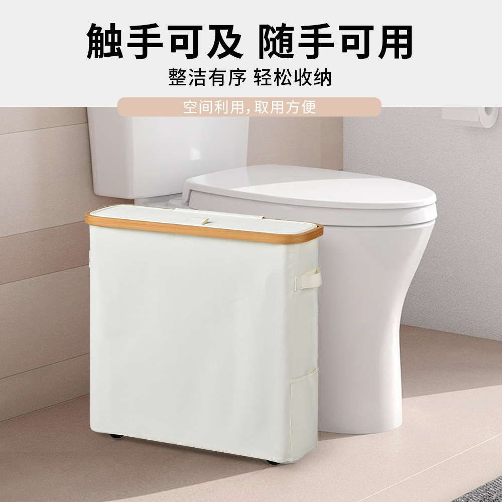 Nan bamboo tissue paper storage basket, toilet paper storage basket, large-capacity open-lid dust-proof storage basket for bathroom sundries details Picture