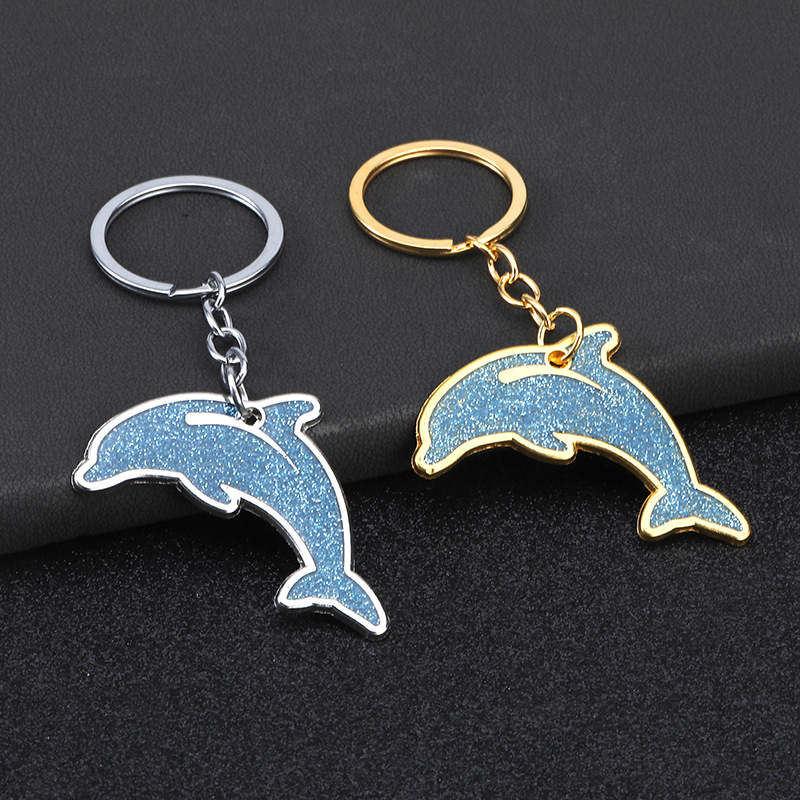 厂家批发潮流锌合金烤漆钥匙扣海洋海豚卡通金属钥匙扣包包挂件