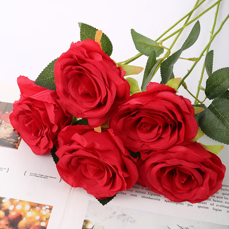 仿真玫瑰花假花婚庆装饰仿真花拍摄道具家居装饰玫瑰花头厂家批发