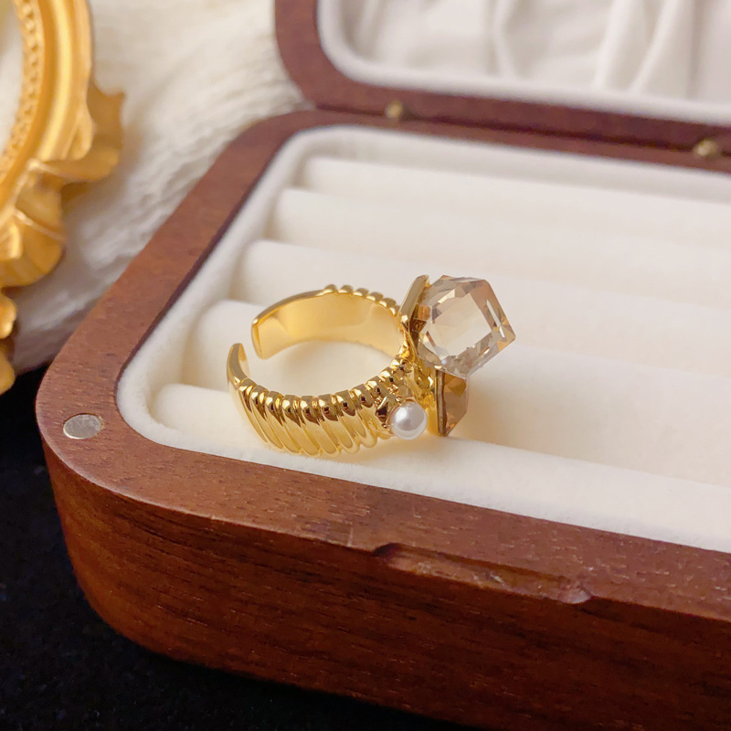 Wholesale of European and American cross-border personalized light luxury diamond-encrusted geometric open ring for women, with a unique and simple design sense details Picture