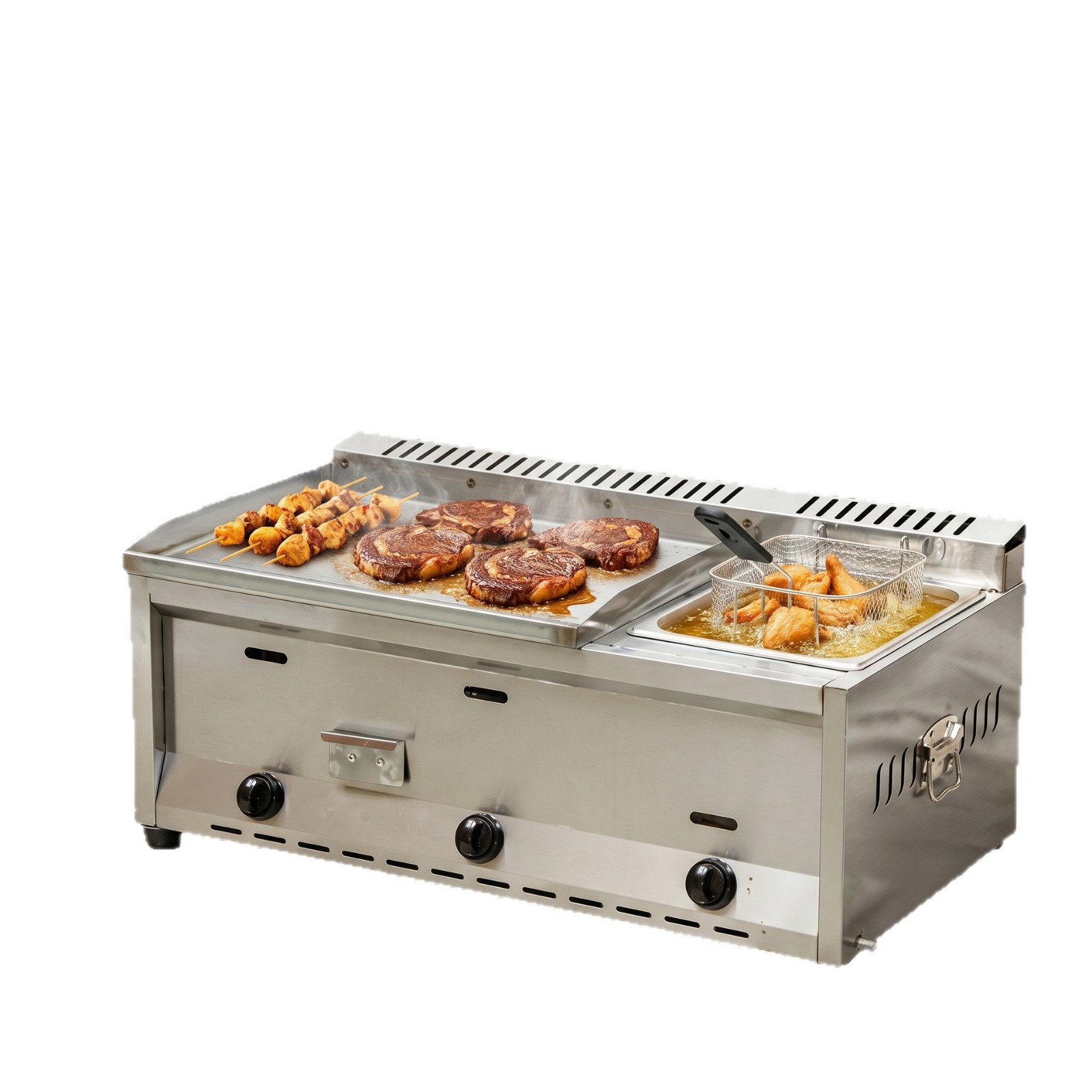 Commercial gas combination grill, iron plate grilling and frying integrated machine, night market stall, iron plate squid fried chicken snack equipment Item Picture