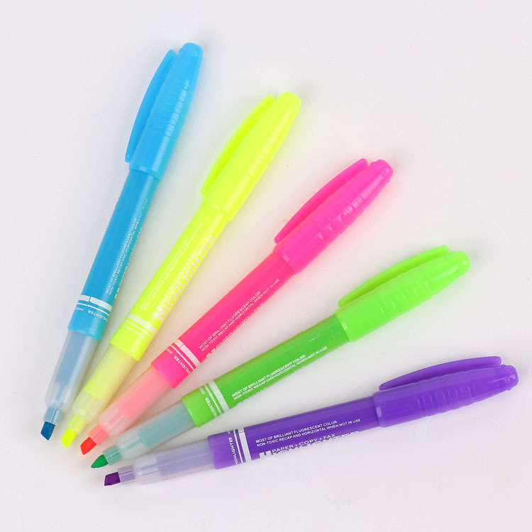 Tianfeng 2230 six-color highlighter for foreign trade, a plastic highlighter with two ends details Picture