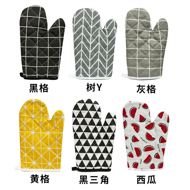 Microwave oven heat-resistant hand cover, high-temperature resistant and wear-resistant, kitchen heat insulation, white grid, yellow grid, oven, black grid, watermelon baking in stock Specification image