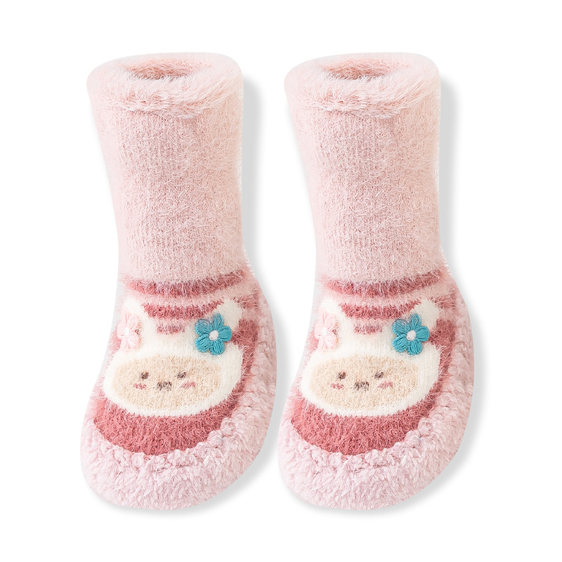 Baby socks and shoes for autumn and winter with fleece and thickening, baby floor shoes and socks, cartoon soft-soled shoes and socks for newborns, 0-1 year old Item Picture