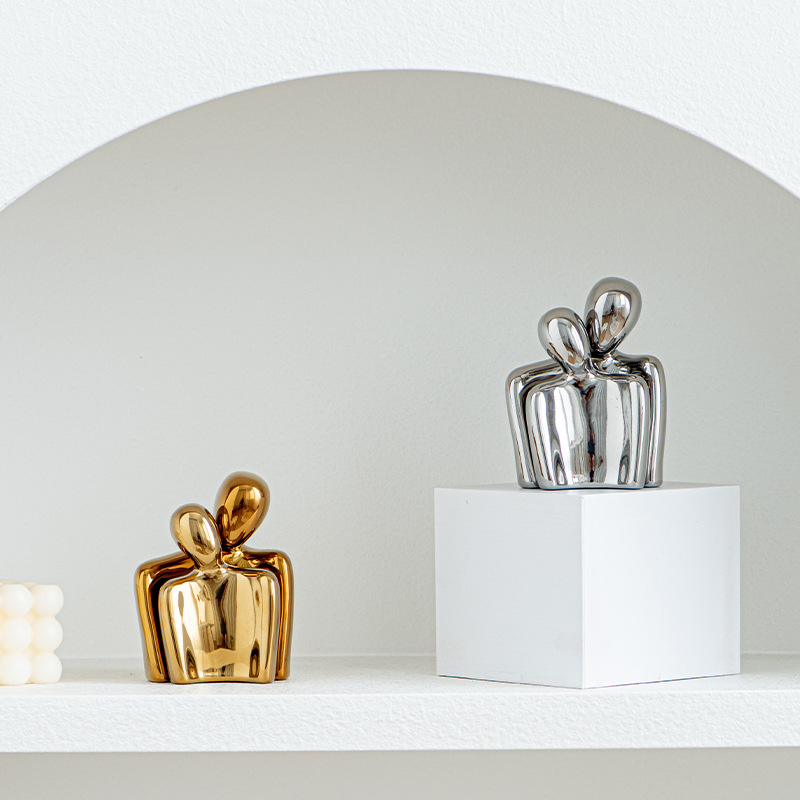 2025 Nordic minimalist ceramic Mini porcelain couple electroplated decorative items for living room and study decoration factory direct supply wholesale available, mixed batch available Specification image