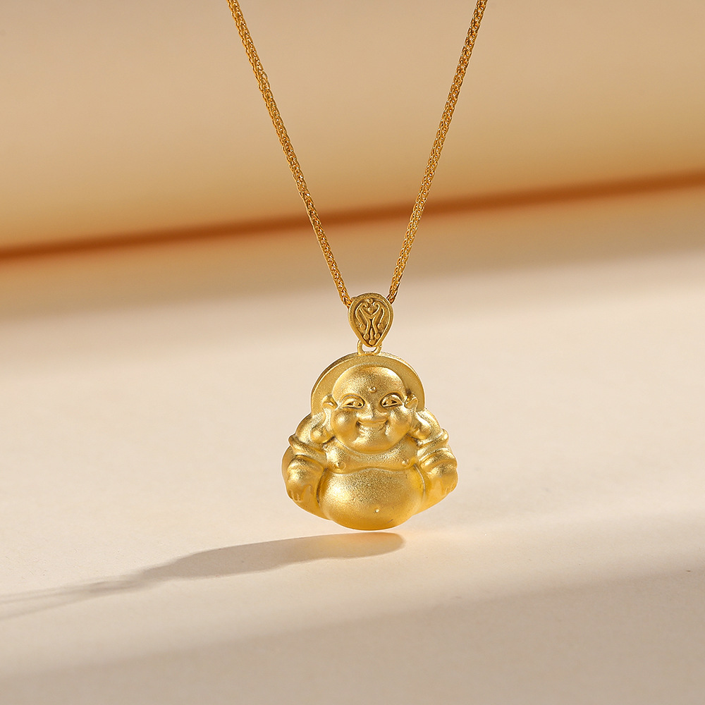 新中式复古弥勒佛吊坠项链佛公挂坠气质锁骨链S925银项链