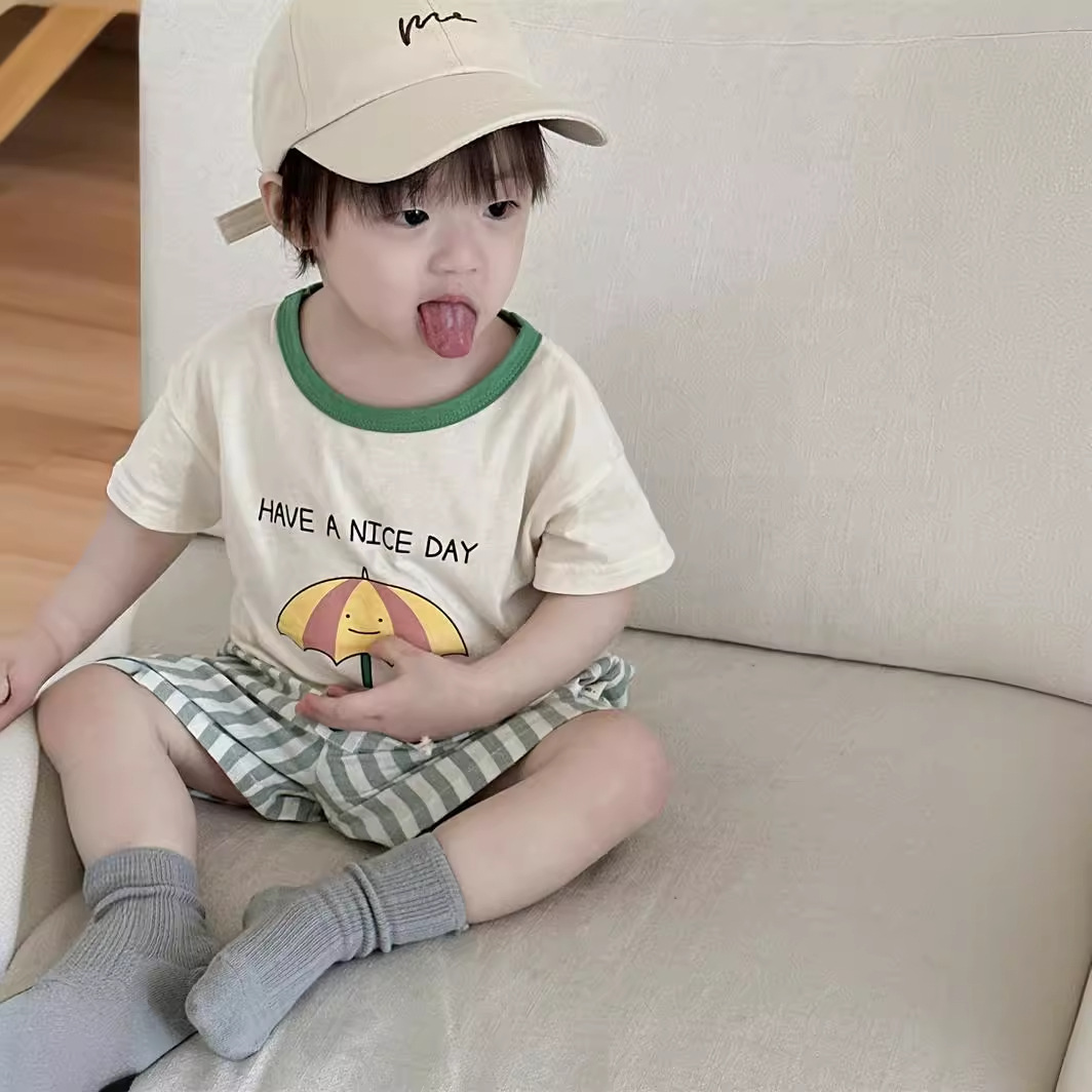 Boys' short-sleeved T-shirt, striped shorts set, summer thin Korean-style children's clothing 2025 summer style, baby summer clothing Specification image