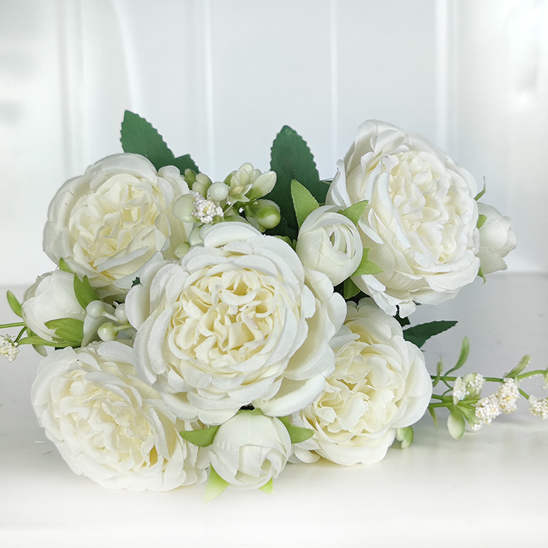 现货批发家居装饰仿真假花小把束玫瑰婚庆布置仿真5头波斯玫瑰详情图4