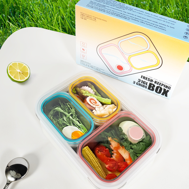 316 stainless steel compartments lunch box, dopamine color, anti-odor-mixing, separated and sealed, office worker and student lunch box, silicone food storage box Application Scenario