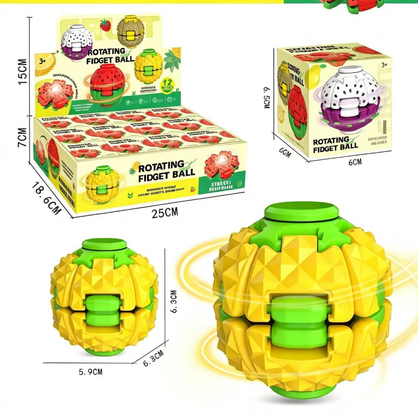 Cross-border new fruit injection molding press rotating pressure-relieving ball, finger gyroscope pressure-relieving rotating ball, rotating educational toy Specification image