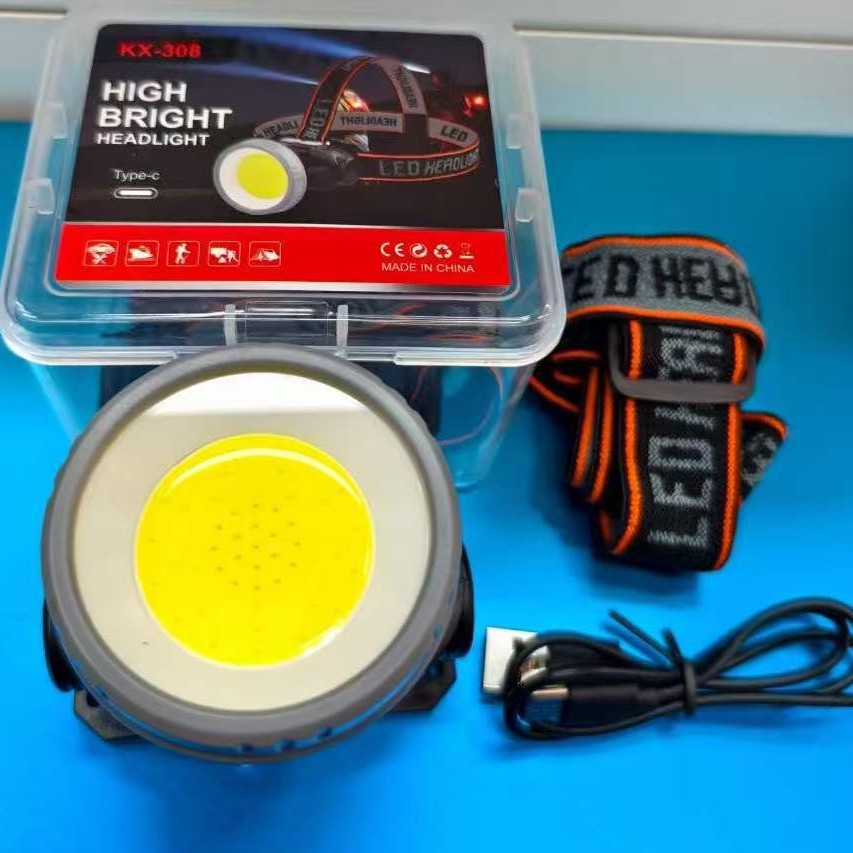 跨境便携式头戴灯头灯COB高亮迷你强光头灯应急头灯塑料盒装