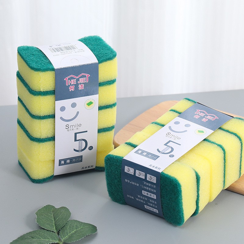 5-piece dishwashing sponge, scouring pad, square double-sided decontamination sponge, scrub, pot and dish high-density sponge block details Picture