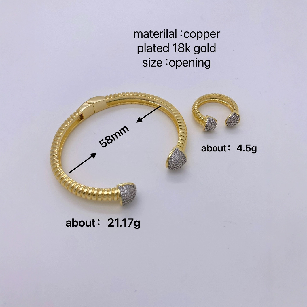 Wholesale of popular cross-border copper-plated 18k zircon bracelet and ring from Europe and America, a simple and versatile accessory for women Specification image