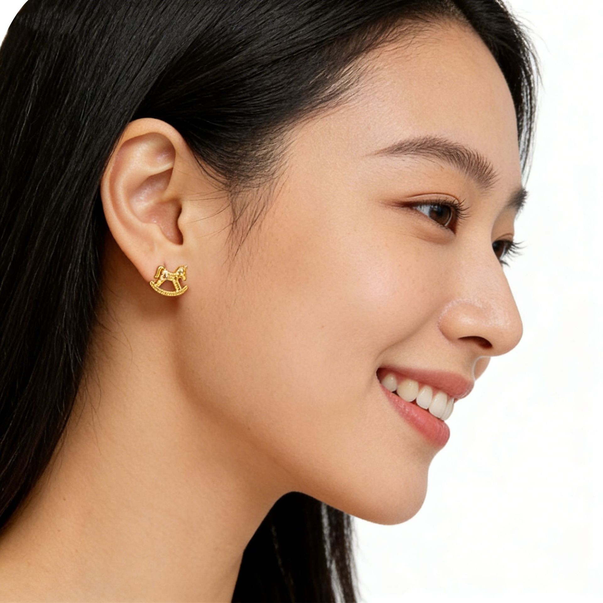 Hyacinth Golden Crushed Ice Pony Earrings, women's light luxury and high-end stud earrings, New Year's earrings 2026 new style, coming soon with money details Picture