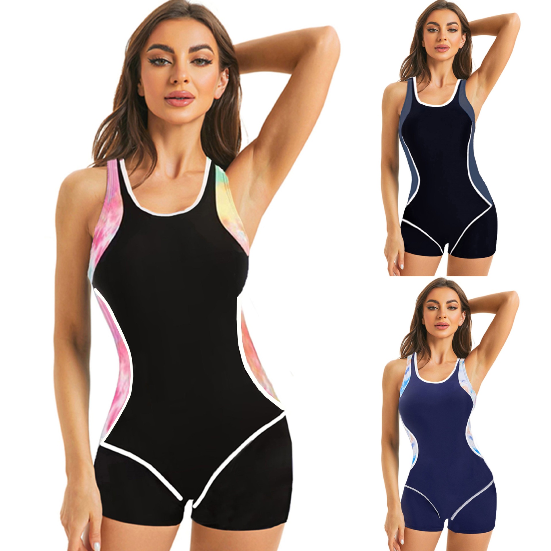 New multi-color one-piece swimming suits for women's swimming pools, slimming sports and racing suits for women's export from Europe and America full figure