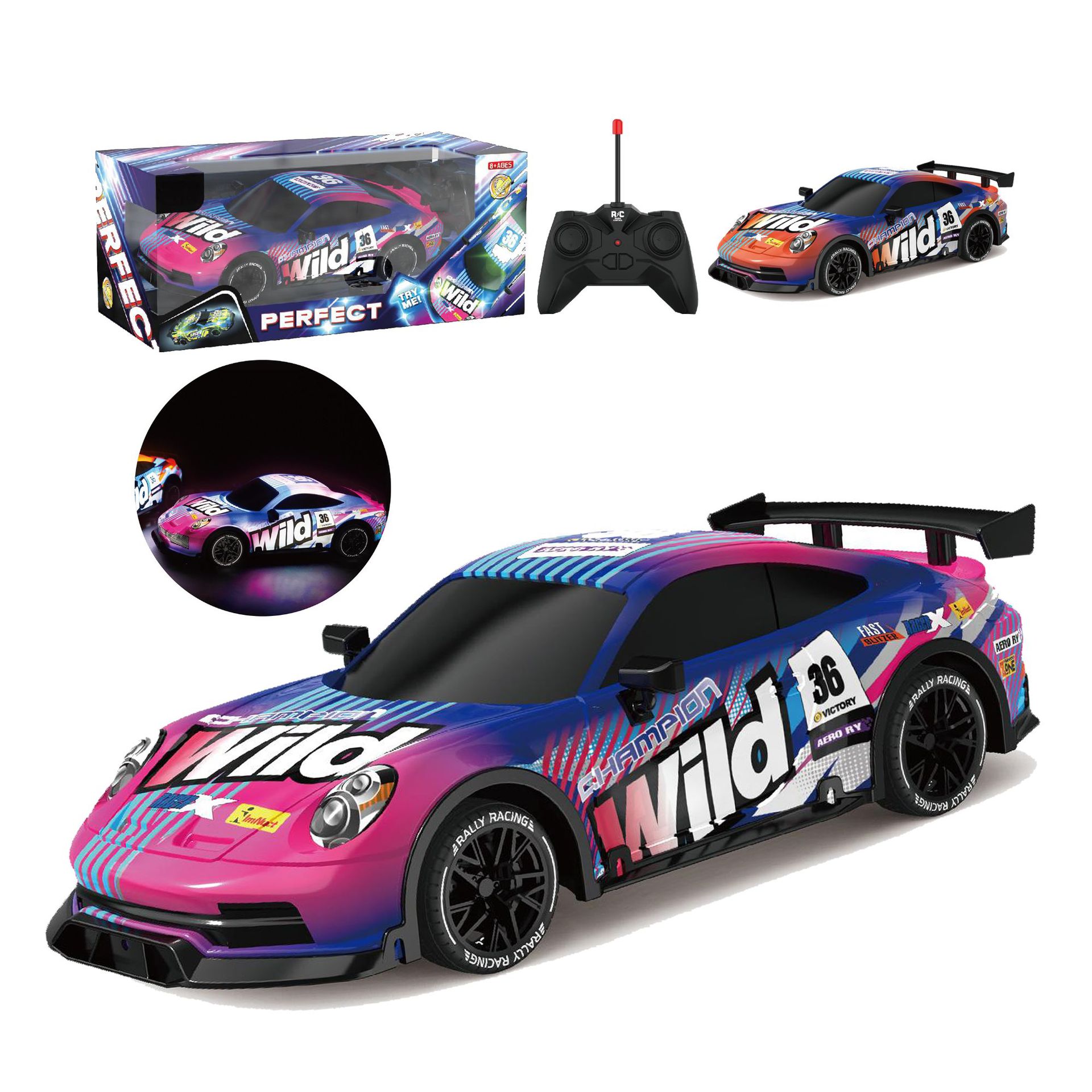Cross-border 2024 new 1:18 wireless remote control car with light drift, sports car, foreign trade children's toy racing car details Picture