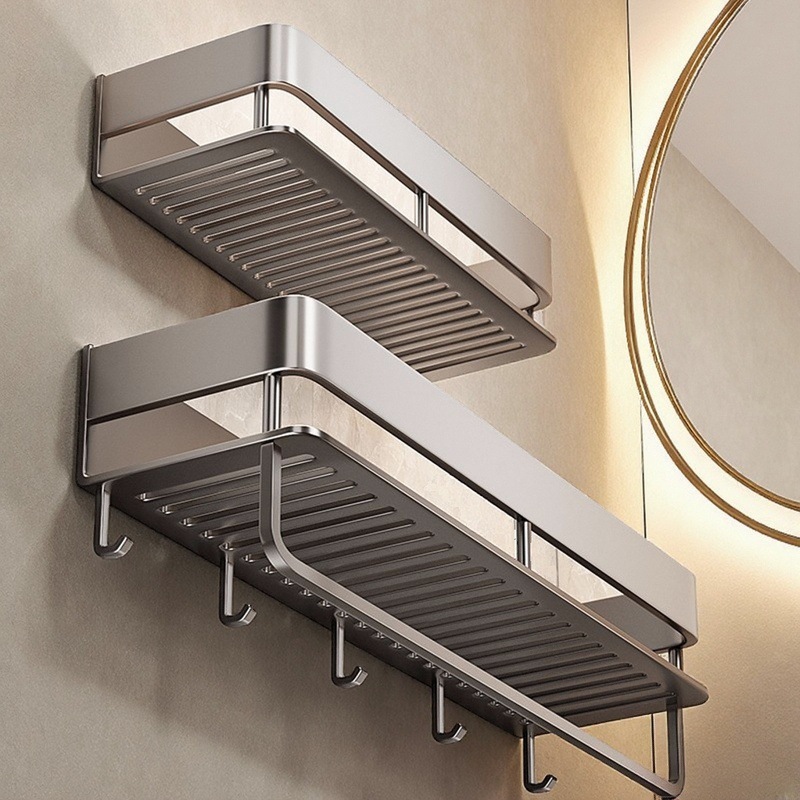 免打孔灰色卫生间置物架洗漱台浴室阳台壁挂式墙上洗手间收纳架子