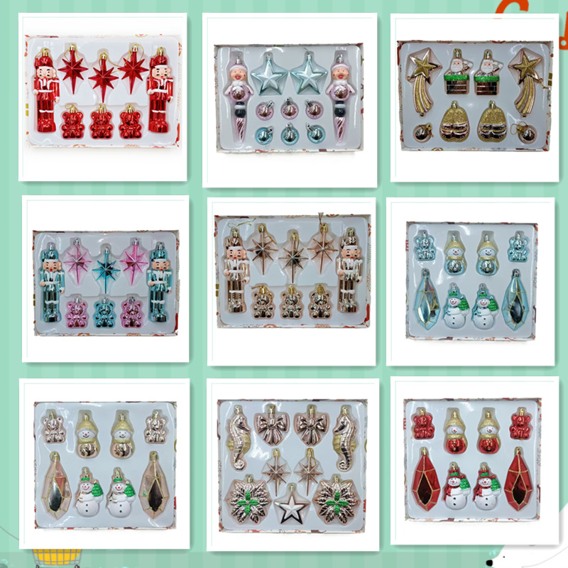 A large box of new cross-border Christmas decorations featuring Walnut soldiers and various irregular-shaped Christmas tree pendants