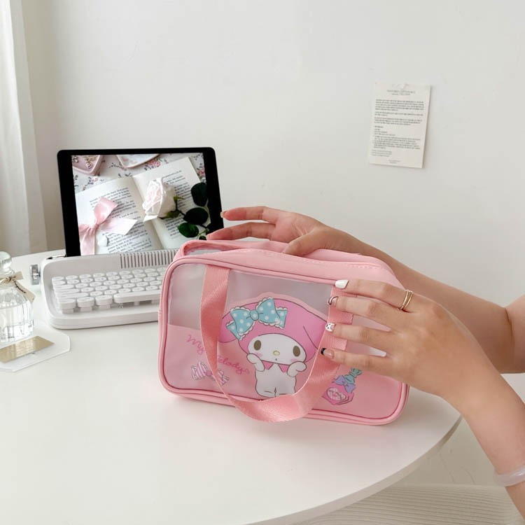 Sanrio officially authorized semi-transparent makeup bag, cute Kuromi makeup bag, portable hand-held small bag wholesale Application Scenario