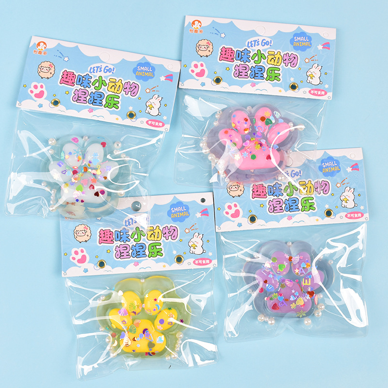 Cute crystal transparent cat paw Kneading Fun, super soft touch, stress-relieving color-block cat paw kneading children's toys wholesale Specification image