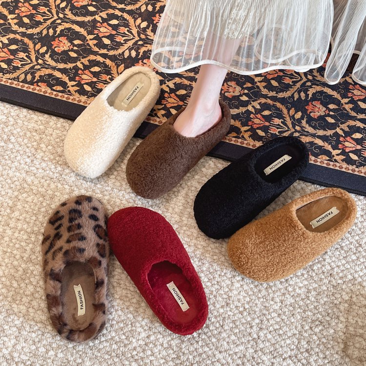 软毛法式平底包头毛毛拖鞋女外穿2025新款秋冬一脚蹬加绒棉拖鞋子