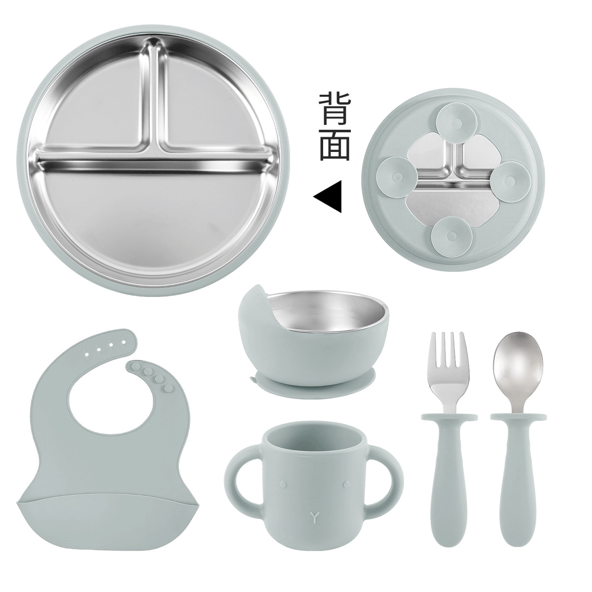 Amazon's best-selling 304 stainless steel plate set, silicone suction cups, anti-slip and heat-insulating children's complementary food feeding tableware Specification drawing