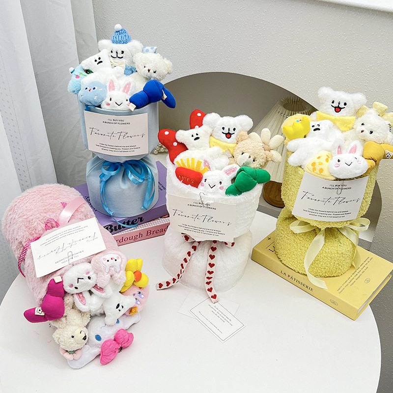 七夕情人节黄油小熊线条狗玩偶花束礼品教师节生日送女生卡通花束