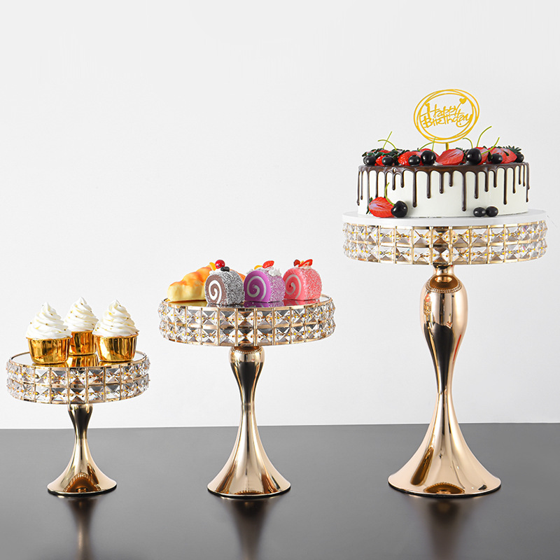 玻璃镜面水晶甜品台摆盘蛋糕展示架金色托盘点心甜品摆台轻奢摆件