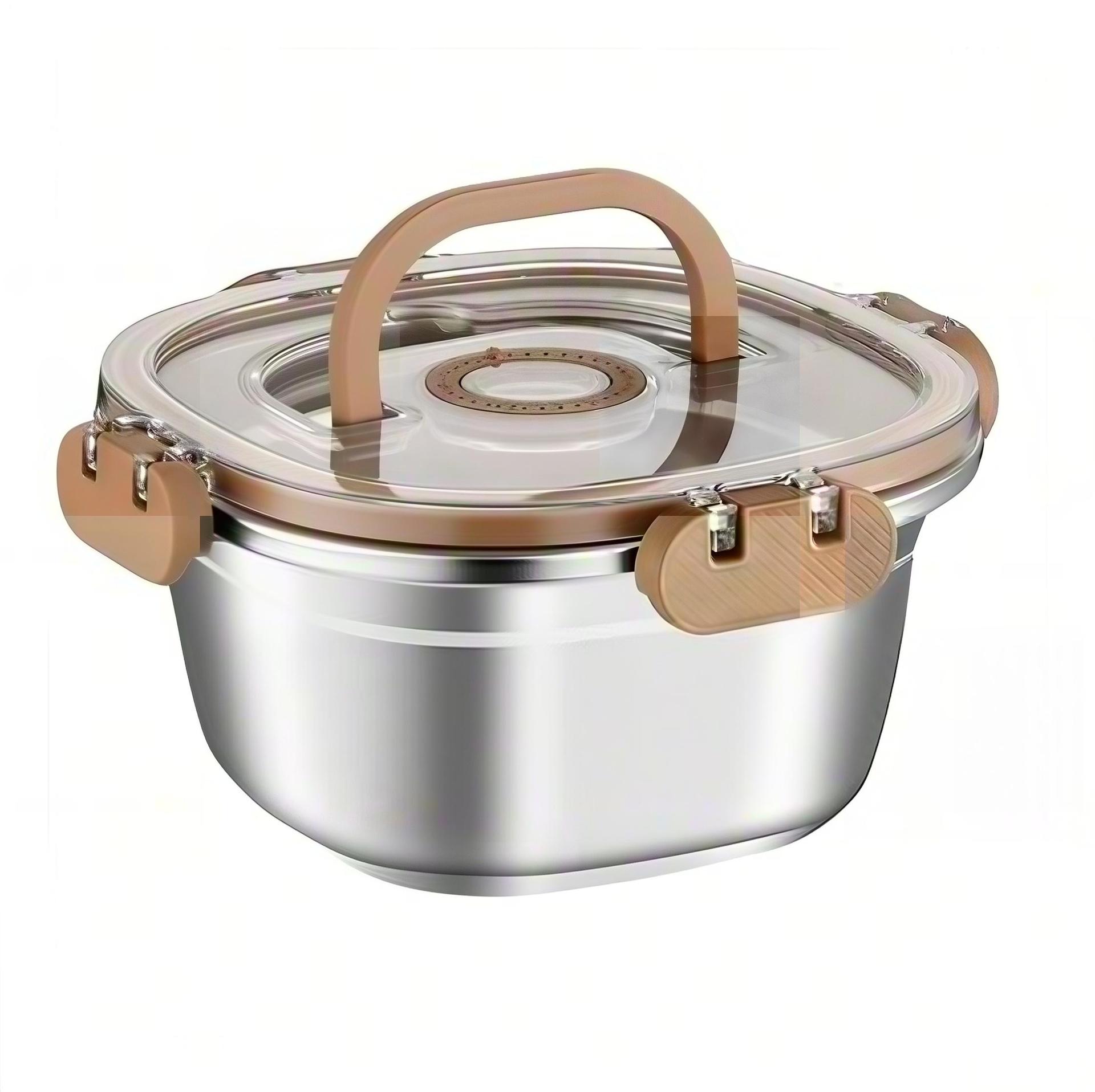 304不锈钢保鲜盒冰箱专用水果卡扣密封收纳便当盒微波炉可加热保鲜盒饭盒