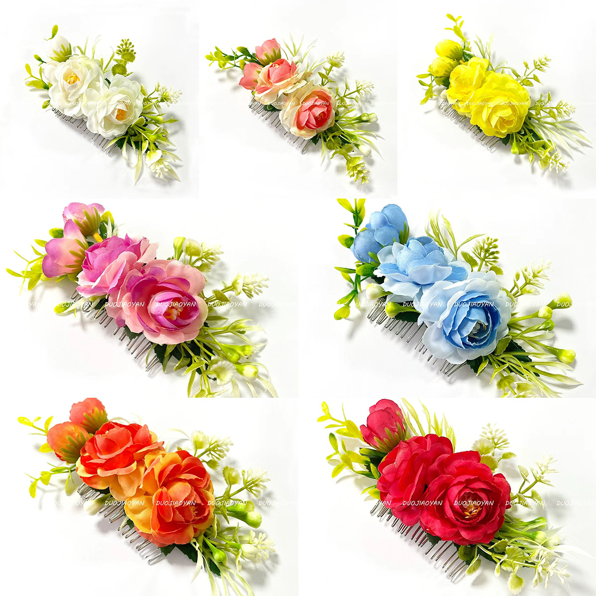 European and American rose hair combs, colorful and realistic rose headwear, bride's wedding hair accessories, party and ball flower headwear Item Picture