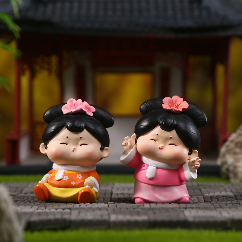 Ancient-style sugar grid figurine, cute desktop resin figurine, Chinese-style cute and fun design sugar grid resin handicraft details Picture