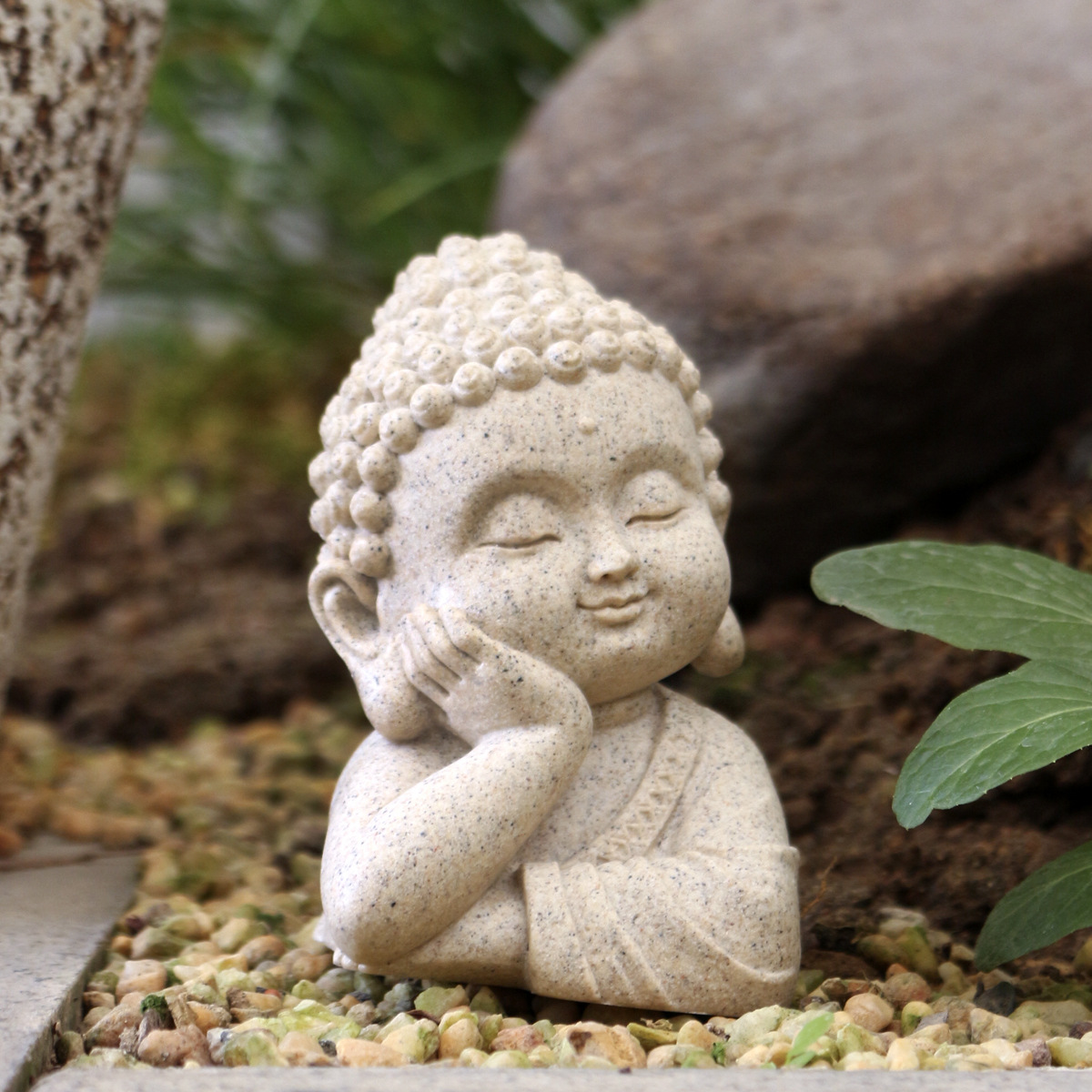 New Amazon imitation stone sleeping posture Buddha statue figurines, home desktop decorations, resin garden ornaments and handicrafts Specification image